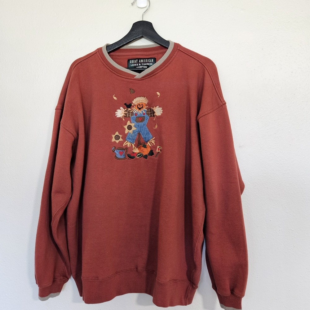 Vintage 90s Great American Lakes & Timbers Embroidered Scarecrow Fall...